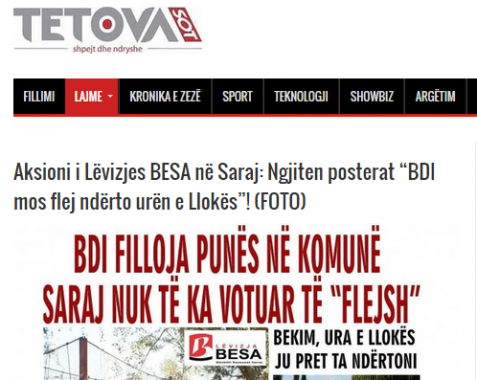 TerovaSot - Aksion i Levizjes BESA ne Saraj- Ngjiten posterat BDI mos flej nderto uren e Llokes