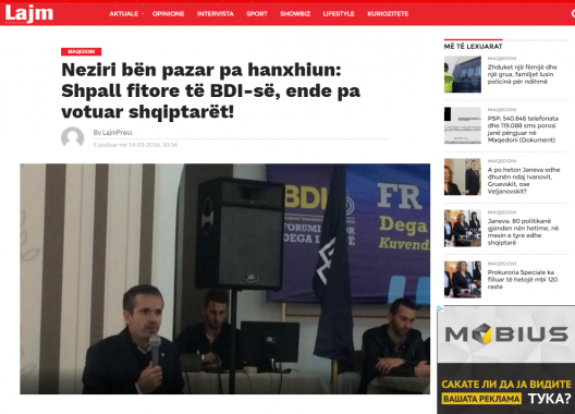 Lajm - Neziri ben pazar pa hanxhiun Shpall fitore te BDI-se ende pa votuar shqiptaret