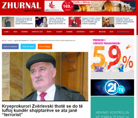 Zhurnal Kryeprokurori Zvrlevski thote se do te luftoje kunder shqiptareve se ata jane terrorist