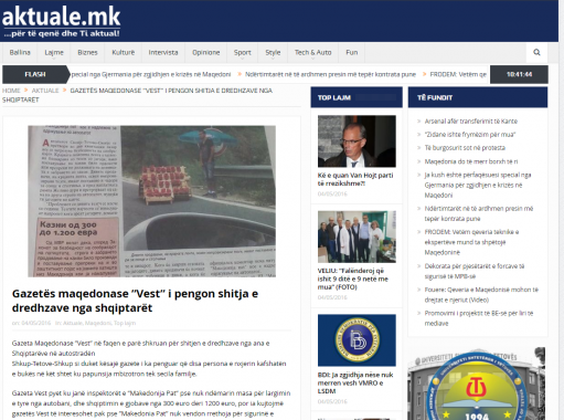 Aktuale - Gazetws maqedonase Vest i pengon shitja e radhzave nga shqiptaret